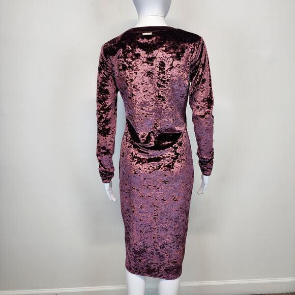 Michael Michael Kors Crushed Velvet Dress Size M Dark Pink Long Sleeve Goth Glam - Picture 2 of 13